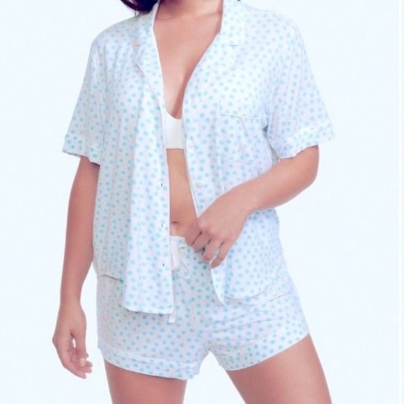 VS Modal Pajama Set Large Blue Polka Dot Boxer Shorts And Short Sleeve Top
